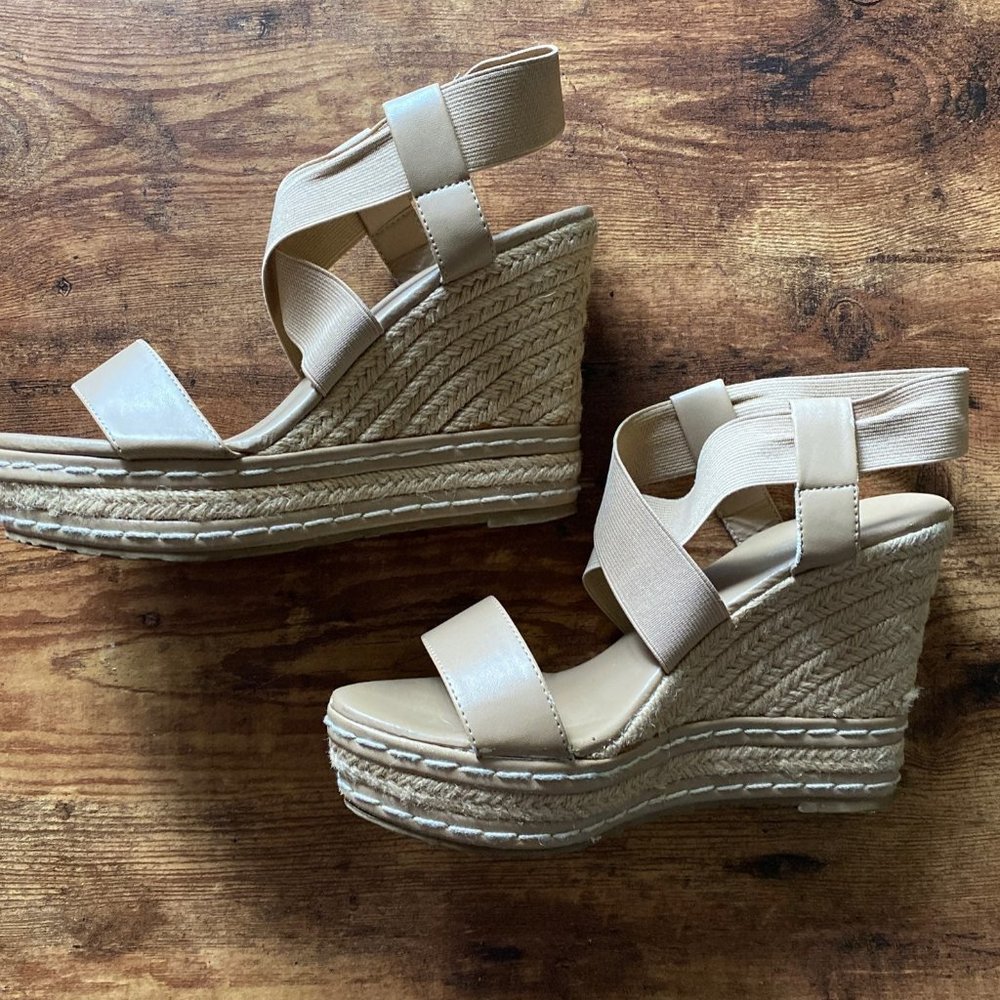 Charles David Nude Espadrille Wedges